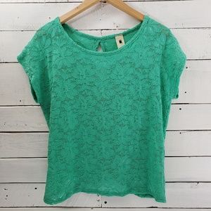 Anthropologie Needle + Thread Aqua Lace Top M
